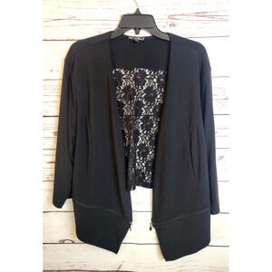 Piccadilly Blazer Jacket Womens Size 3X Black Floral Lace Back Panel Zip Accent